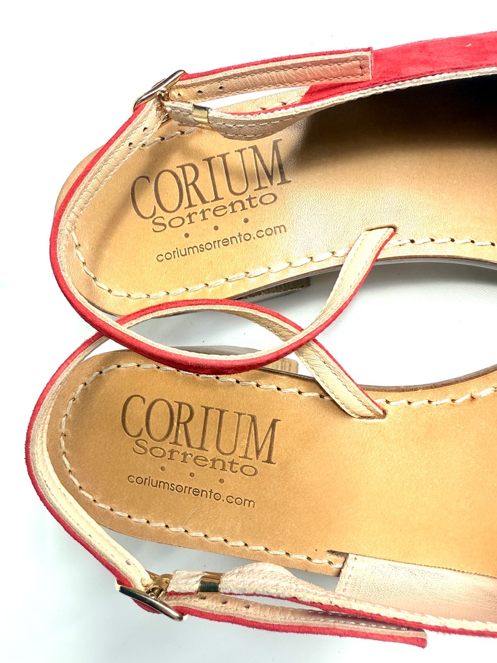 Corium Sorrento Italian Red Leather Sling Back Buckle Heels US 11 EU 42 Italy - Picture 7 of 12